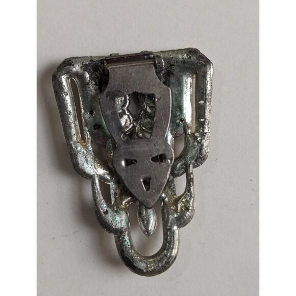 Vintage Rhodium Plate Pave Rhinestone Art Deco Fur Clip Missing Some Stones 1.5" - Picture 4 of 6